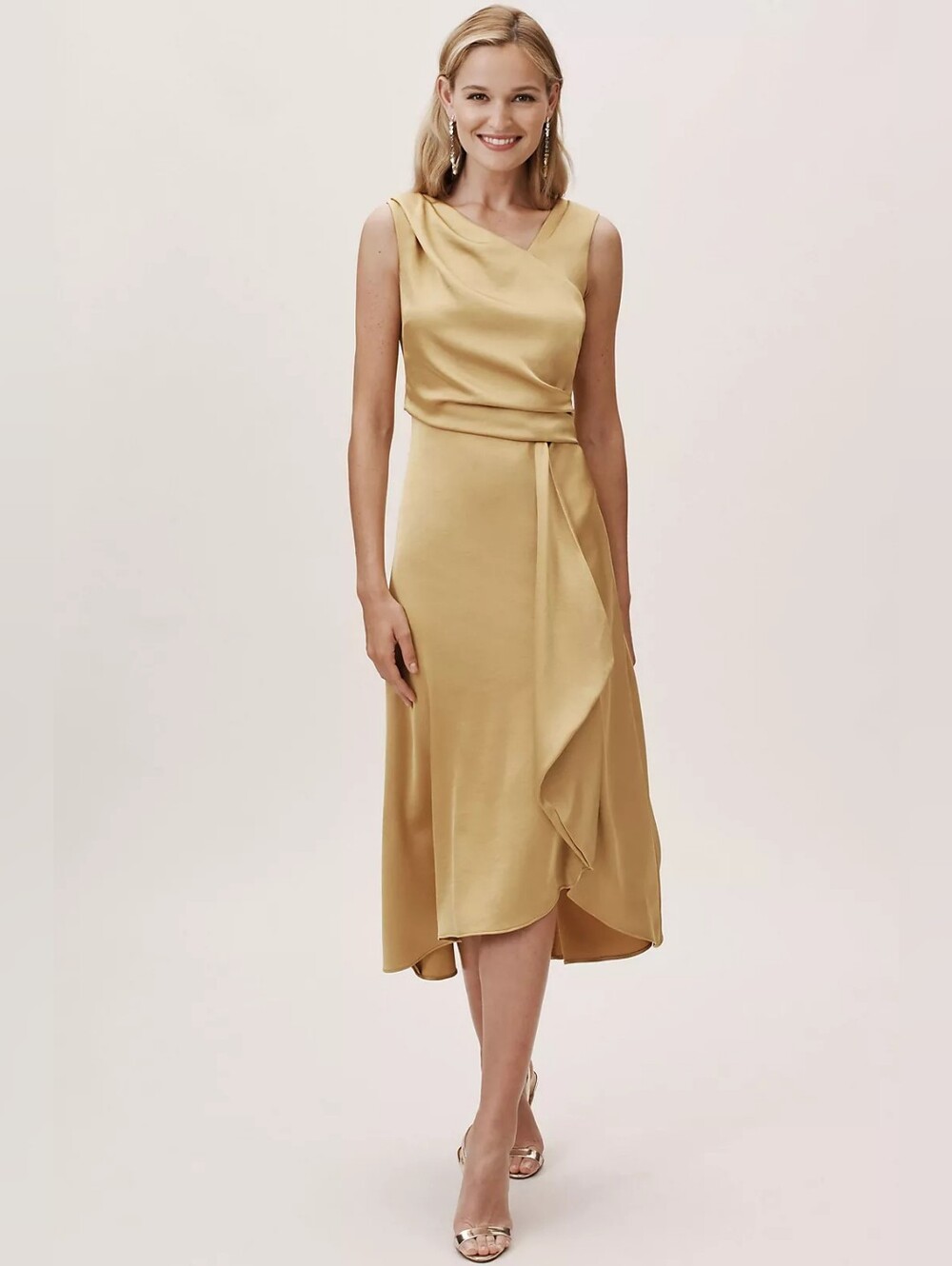 Anthro BHLDN Alston Gold Satin Dress